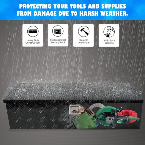39"X13"X10" Black Heavy Duty Aluminum Pickup Truck Bed 5 Bar Tread Pattern Truck Tool Box, Underbody Tool Box Storage Trailer Tongue Box with Lock and Key for RV, ATV, Trailer & Truck in Saudi Arabia