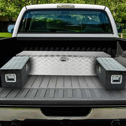 39"X13"X10" Black Heavy Duty Aluminum Pickup Truck Bed 5 Bar Tread Pattern Truck Tool Box, Underbody Tool Box Storage Trailer Tongue Box with Lock and Key for RV, ATV, Trailer & Truck in Saudi Arabia