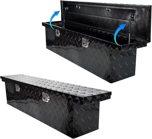 60"X12"X14" Heavy Duty Aluminum Pickup Truck Tool Box 5 Bar Tread Pattern, Underbody Tool Box Storage Trailer Truck Bed Toolbox with Lock and Key for RV, ATV, Trailer & Truck,Black in Saudi Arabia