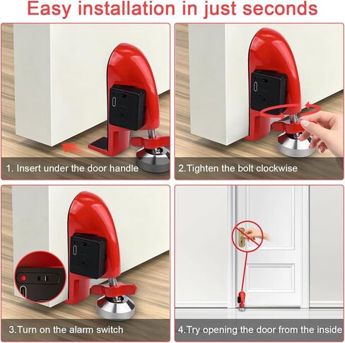 Portable Door Stopper with 130dB Alarm, Rechargeable Aluminum Alloy Door Jammer for Hotel Security, Extra Safety Device for Renters, Students & Solo Female Travel, Type-C Charging in Saudi Arabia