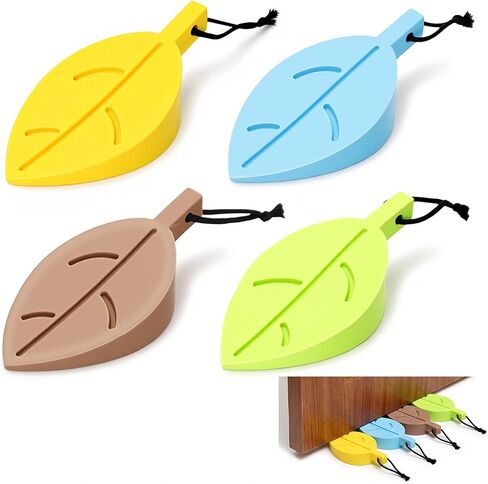4 Pack Door Stoppers for Bottom of Door, Cute Leaf-Shaped Silicone Door Stopper Wedges with Hanging Rope, Child & Pet Safe Flexible Stackable Non-Slip Door Stops for Floor Carpet Hardwood in Saudi Arabia