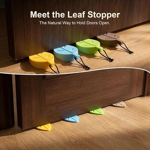 4 Pack Door Stoppers for Bottom of Door, Cute Leaf-Shaped Silicone Door Stopper Wedges with Hanging Rope, Child & Pet Safe Flexible Stackable Non-Slip Door Stops for Floor Carpet Hardwood in Saudi Arabia
