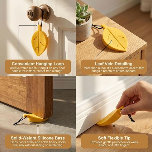 4 Pack Door Stoppers for Bottom of Door, Cute Leaf-Shaped Silicone Door Stopper Wedges with Hanging Rope, Child & Pet Safe Flexible Stackable Non-Slip Door Stops for Floor Carpet Hardwood in Saudi Arabia