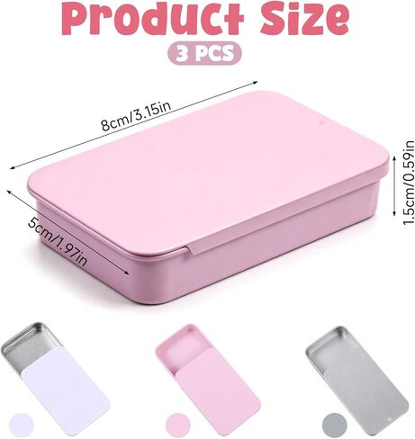3Pcs Metal Tin Box Containers, 3.15 x 1.97 x 0.59 Inch Small Box Mini Rectangular Slide Top Containers Hinged Tin Boxes for Candies Jewelry Crafts Survival Kit in Kuwait