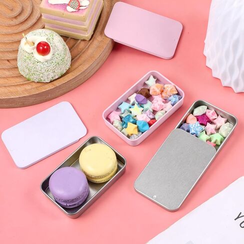 3Pcs Metal Tin Box Containers, 3.15 x 1.97 x 0.59 Inch Small Box Mini Rectangular Slide Top Containers Hinged Tin Boxes for Candies Jewelry Crafts Survival Kit in Kuwait