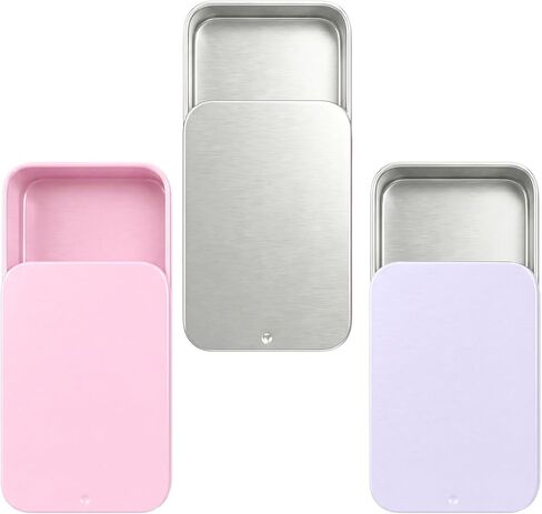 3Pcs Metal Tin Box Containers, 3.15 x 1.97 x 0.59 Inch Small Box Mini Rectangular Slide Top Containers Hinged Tin Boxes for Candies Jewelry Crafts Survival Kit in Kuwait
