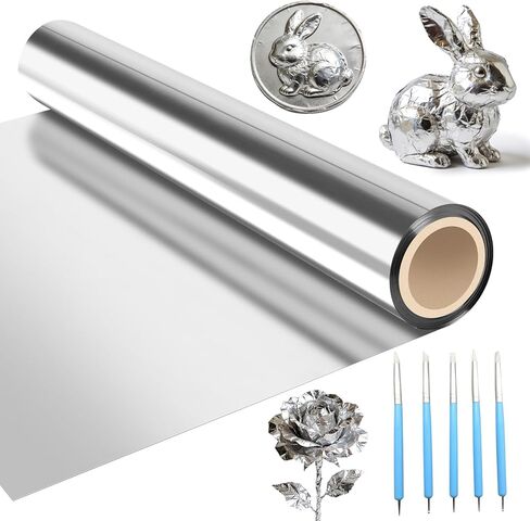 LuxDuo Craft Aluminum Metal Crafts DIY Foil 12 Inch x 33 ft - Easy to Cut, Shape and Mold - Ideal for Metal Art,Sculpture,DIY Decor and Model Making (12"x33FT,70μm) in Saudi Arabia