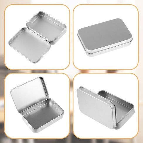 Silver Mini Portable Metal Tin Box with Lid, 3 PCS Rectangular Hinged Tins Box Containers Empty Portable Tin Case for Candies, Soaps, Earrings, Jewelry, Crafts, Gifts in Kuwait