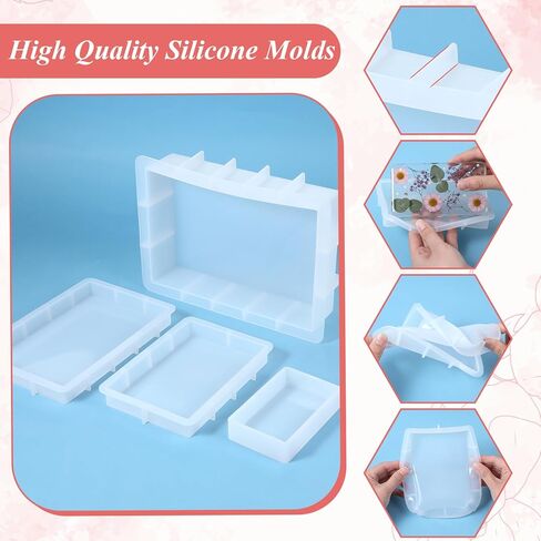 HANLANXUE 4 Pcs Large Rectangular Silicone Molds for Epoxy Resin, Deep Casting Epoxy Mold for Flower Preservation, Deep Pour Molds for Furniture Decor, DIY Wedding Bouquets, Valentine's Day Gifts in Saudi Arabia