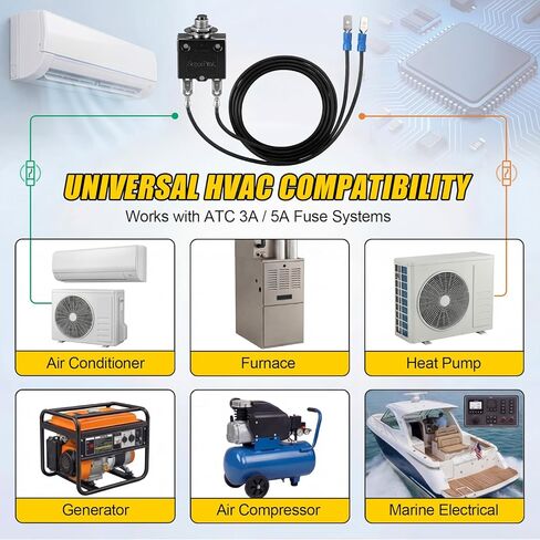 HVAC Fuse Popper 3A & 5A Resettable Fuse Kit, Circuit Breaker Tester, HVAC Tester with Magnetic Jumper Wires, 24V AC/DC 125/250V AC, Alligator Clips & 6 Mini Blade Fuses in Kuwait