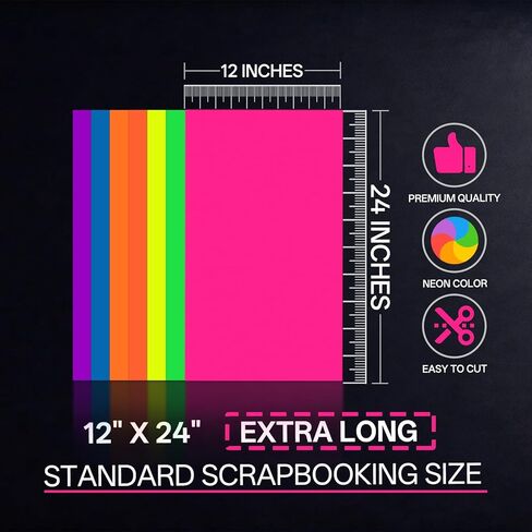 Colored Large Cardstock 12x24 In 35 Sheets Assorted Neon 7 Color Paper Bright Fluorescent Color Heavyweight Paper 180GSM/65lb Suitable for Extended Cutting,Ships Flat - No Creases in Saudi Arabia
