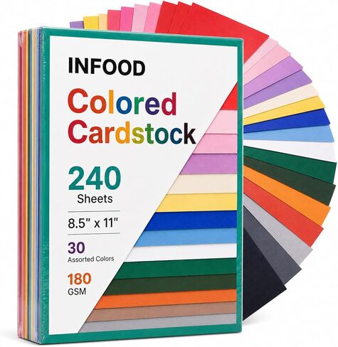 INFOOD 240 ورقة بحجم 8.5 × 11 بوصة، مجموعة بطاقات ملونة، 30 لونًا متنوعًا من ورق البناء للطباعة، وصناعة البطاقات، والحرف اليدوية، واللوازم المدرسية والمكتبية، وديكورات الحفلات، 180 جرامًا في المتر المربع in Kuwait