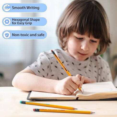 #2 HB Pencils, 50 Count Pre-Sharpened Yellow Wood Pencils Bulk Pack with Erasers, Break Resistant Lead, Smooth Writing for School, Classroom, Teacher & Office Supplies in Saudi Arabia