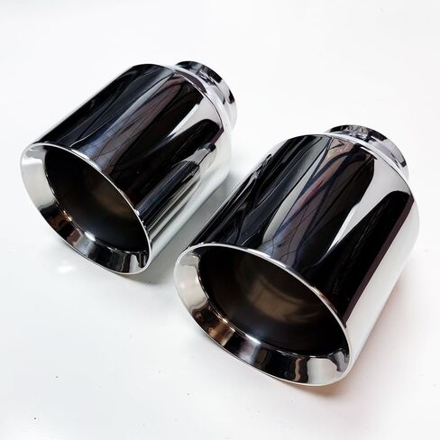 Pair 5" Exhaust Tips 3" Inlet Straight Cut | T304 Stainless Steel Weld-On Double Wall Muffler Tips | Fits Charger, Challenger, Mustang, Corvette (Polished Stainless Steel) in Saudi Arabia