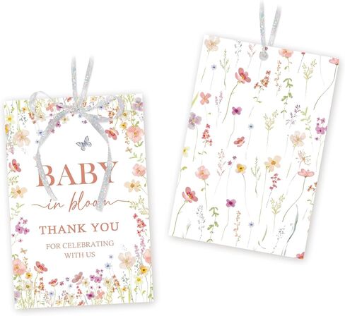 Baby in Bloom Thank You Tags, Wildflower Baby Shower Paper Gift Tag for Girl, Little Wildflower Thank You Gift Labels with String for 1st Birthday/Gender Reveal Party Decoration in Saudi Arabia