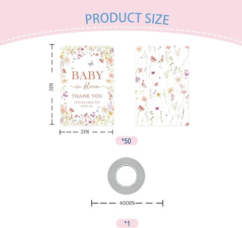 Baby in Bloom Thank You Tags, Wildflower Baby Shower Paper Gift Tag for Girl, Little Wildflower Thank You Gift Labels with String for 1st Birthday/Gender Reveal Party Decoration in Saudi Arabia