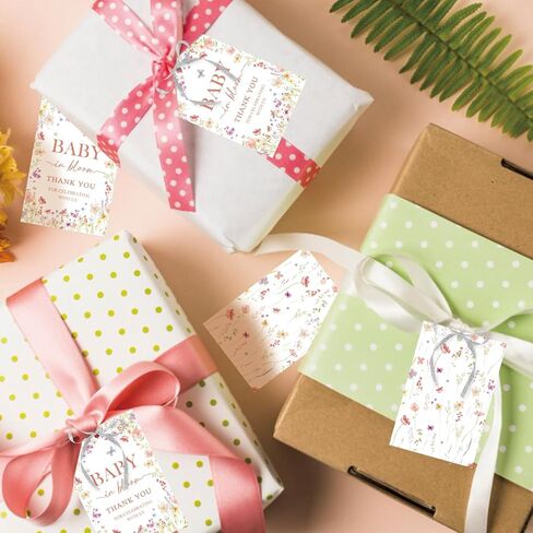 Baby in Bloom Thank You Tags, Wildflower Baby Shower Paper Gift Tag for Girl, Little Wildflower Thank You Gift Labels with String for 1st Birthday/Gender Reveal Party Decoration in Saudi Arabia