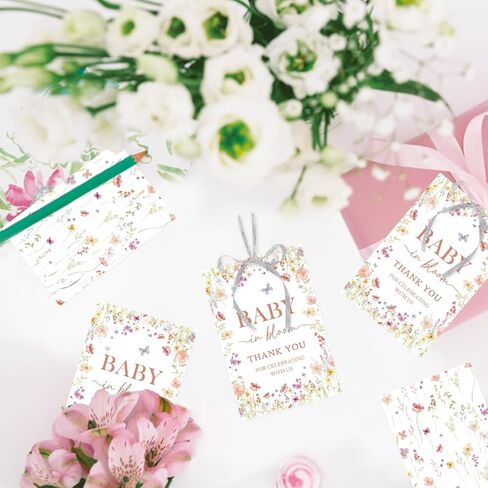 Baby in Bloom Thank You Tags, Wildflower Baby Shower Paper Gift Tag for Girl, Little Wildflower Thank You Gift Labels with String for 1st Birthday/Gender Reveal Party Decoration in Saudi Arabia
