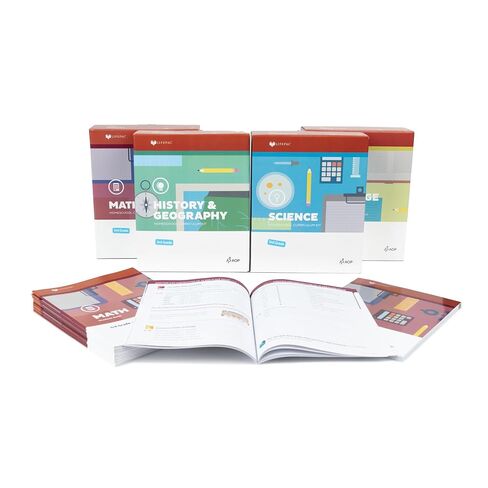 مجموعة صندوق Lifepac الجديدة للصف 3 AOP المكونة من 4 موضوعات (الرياضيات واللغة والعلوم والتاريخ / الجغرافيا، ألفا أوميغا، الصف الثالث، منهج التعليم المنزلي، New Life Pac [غلاف ورقي] in Kuwait