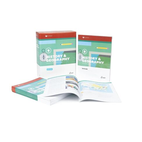 مجموعة صندوق Lifepac الجديدة للصف 3 AOP المكونة من 4 موضوعات (الرياضيات واللغة والعلوم والتاريخ / الجغرافيا، ألفا أوميغا، الصف الثالث، منهج التعليم المنزلي، New Life Pac [غلاف ورقي] in Kuwait