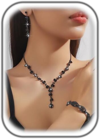 Kprusoian Crystal Prom Jewelry Set Sparkly Rhinestone Necklace Earrings Bracelet Bridal Wedding Jewelry Set Dainty Rhinestone Choker Necklace for Women Party Prom Jewelry in Saudi Arabia
