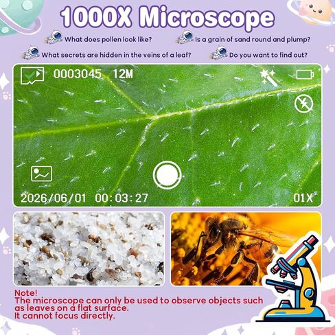 Kids Smart Microscope Phone for Age 3-10 Year Old Girls Boys, 1000X 2.8'' Touchscreen Rotating Camera Learning Play Toys Christmas Birthday Gifts for Children Students with Music Game, 2 GB Card in Saudi Arabia