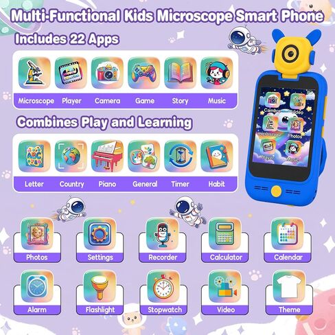 Kids Smart Microscope Phone for Age 3-10 Year Old Girls Boys, 1000X 2.8'' Touchscreen Rotating Camera Learning Play Toys Christmas Birthday Gifts for Children Students with Music Game, 2 GB Card in Saudi Arabia