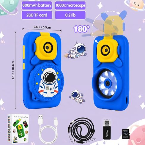 Kids Smart Microscope Phone for Age 3-10 Year Old Girls Boys, 1000X 2.8'' Touchscreen Rotating Camera Learning Play Toys Christmas Birthday Gifts for Children Students with Music Game, 2 GB Card in Saudi Arabia