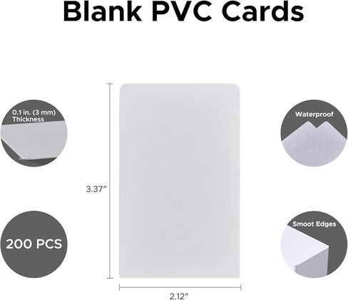 OMTech 200 حزمة من بطاقات PVC الفارغة، CR80 حجم بطاقة الائتمان 30 مل بطاقات بلاستيكية بيضاء لطابعات شارات هوية الصور، بطاقات هوية قابلة للطباعة على الوجهين لبطاقات هدايا موظفي العضوية in Kuwait