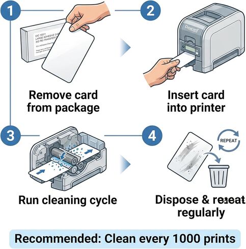 Adhesive Cleaning Cards ACC-85150 – 10 Pack Cleaning Cards for Datacard SR200, SR300, RL90, LM200, LM300, RP90 & RP90 Plus Card Printers in Kuwait
