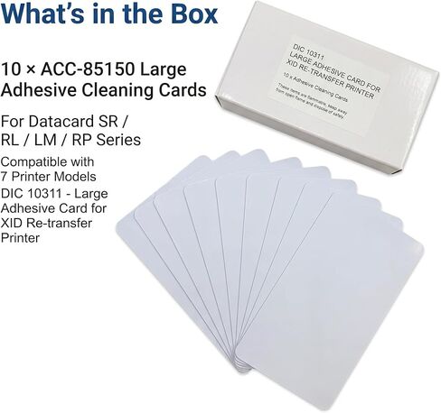 Adhesive Cleaning Cards ACC-85150 – 10 Pack Cleaning Cards for Datacard SR200, SR300, RL90, LM200, LM300, RP90 & RP90 Plus Card Printers in Kuwait