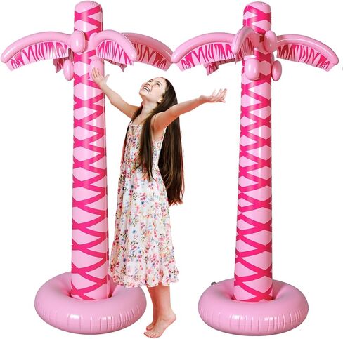 2 Pcs Giant Inflatable Pink Palm Trees Hot Pink Beach Themed Party Blow up Outdoor Decorations for Women Summer Beach Hawaiian Theme Birthday Photo Booth Pool Entrance Decor (3 ft) in Saudi Arabia