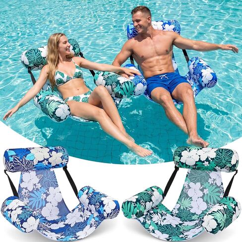 Blueweenly 2 Pcs Pool Floats Chairs Adult Inflatable Pool Lounge Chairs Adjustable Hammock Water Floating Chair Pattern Heavy Duty Swimming Float for Summer Fun Party Lake Beach in Kuwait