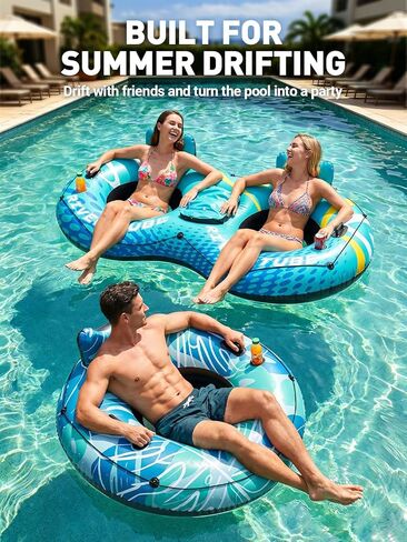 HLDIRECT Inflatable River Tube for Adults - 53" Heavy Duty River Float with 2 Deep Cup Holders & Ergonomic Backrest, Floating Tubes with 2 Handles & Grab Rope for Pool, Lake or Lazy River in Saudi Arabia