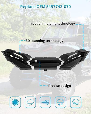 Rear Fascia for Polaris RZR XP 1000/ XP TURBO/TURBO S 2019-2023 Accessories, Black Combined Rear Plastic Bumper Guard, Replace #5457743-070 in Kuwait
