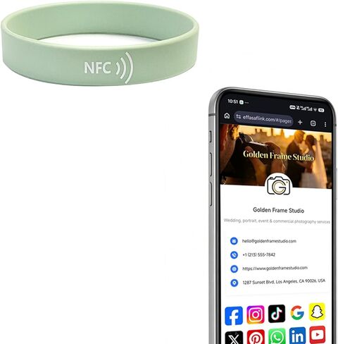 NFC Silicone Wristband Smart Business Card | Tap or Scan QR Code to Share Digital Profile | Editable Link, No App, Waterproof, Reusable NFC Bracelet (Mint) in Kuwait