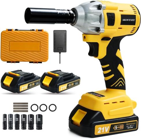 Cordless Impact Wrench 665Ft-lb（900N.m）, 1/2 Impact Gun, 2 Batteries, Pistola de Impacto, with 5 Sockets, Electric Impact Driver for Car Tires and Home RED in Saudi Arabia