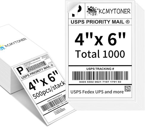 1000 4 x 6 Direct Thermal Labels 500/Stack, White Fanfold Perforated Strong Adhesive Shipping Labels Compatible for Most Thermal Printers, 2 Stack in Kuwait