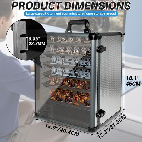ORKELS Large Aluminum Miniatures Storage Case with 6 Metal Tray, Clear Display Transport Case with Lock, Aluminum Alloy Frame Organizer for Mini Action Figures, Collectibles in Saudi Arabia