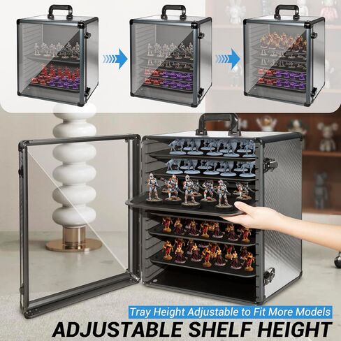 ORKELS Large Aluminum Miniatures Storage Case with 6 Metal Tray, Clear Display Transport Case with Lock, Aluminum Alloy Frame Organizer for Mini Action Figures, Collectibles in Saudi Arabia