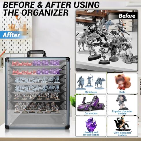 ORKELS Large Aluminum Miniatures Storage Case with 6 Metal Tray, Clear Display Transport Case with Lock, Aluminum Alloy Frame Organizer for Mini Action Figures, Collectibles in Saudi Arabia