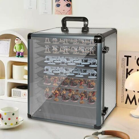 ORKELS Large Aluminum Miniatures Storage Case with 6 Metal Tray, Clear Display Transport Case with Lock, Aluminum Alloy Frame Organizer for Mini Action Figures, Collectibles in Saudi Arabia