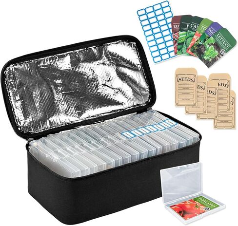 Boczif 16 Slot Seed storage Organizer Box with Insulated Bag, Envelopes Bag and Label Stickers, Garden Seed Container for Packets, Plant, Flower, Vegetable in Kuwait