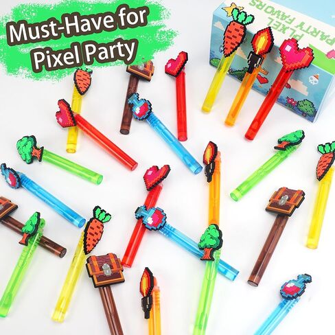 24Pcs Bubble Wands for Pixel Theme Party Favors Decorations Supplies, Goodie Bag Fillers Stuffers Exchanging Gifts Classroom Prizes in Kuwait
