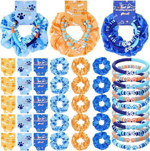 Suncalla 15 Set Hawaiian Bohemia Bracelet and Scrunchie Bulk Pink and Blue Cartoon Party Thank You Gift for Girls Birthday Party Favor Silk Hair Ties Plumeria Friendship Bracelets in Kuwait