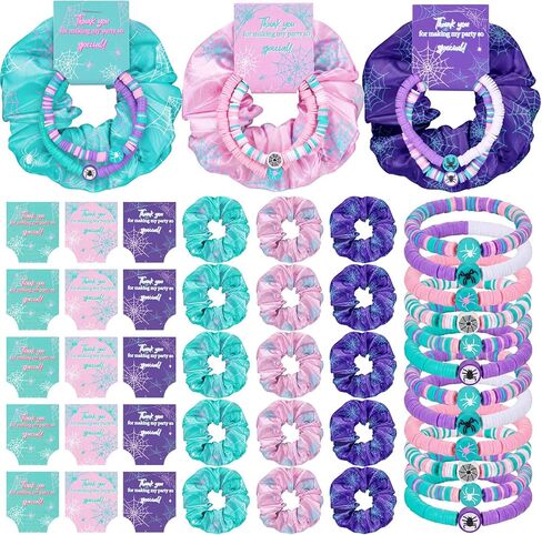 Suncalla 15 Set Hawaiian Bohemia Bracelet and Scrunchie Bulk Pink and Blue Cartoon Party Thank You Gift for Girls Birthday Party Favor Silk Hair Ties Plumeria Friendship Bracelets in Kuwait