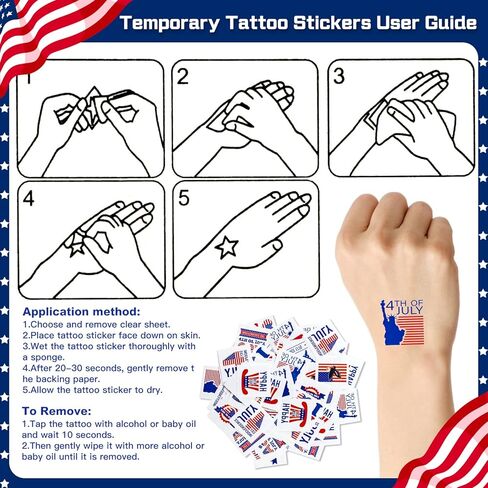 Thuodo 156 PCS 4th of July Accessories Patriotic Party Favors American Flags Glasses Slap Bracelets Pinwheels Tattoo Stickers Brooches Beards Necklaces for USA 250th Anniversary Independence Day in Saudi Arabia