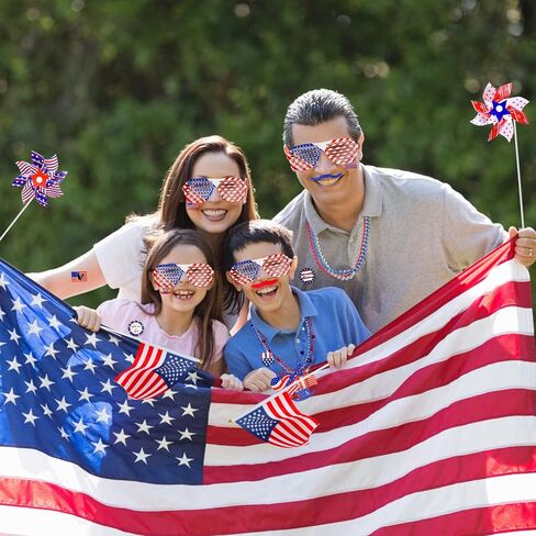 Thuodo 156 PCS 4th of July Accessories Patriotic Party Favors American Flags Glasses Slap Bracelets Pinwheels Tattoo Stickers Brooches Beards Necklaces for USA 250th Anniversary Independence Day in Saudi Arabia