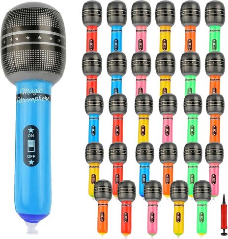 Inflatable Microphones for Parties (Pack of 30) 10-inch Neon Colors Blow Up Microphone for Adults, Party Favors, Giveaways, DJ-Props, Photo-Booth, Birthdays, Dance, Sing, Concert Decorations in Saudi Arabia