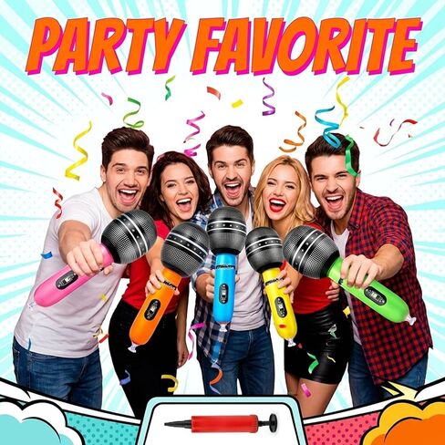 Inflatable Microphones for Parties (Pack of 30) 10-inch Neon Colors Blow Up Microphone for Adults, Party Favors, Giveaways, DJ-Props, Photo-Booth, Birthdays, Dance, Sing, Concert Decorations in Saudi Arabia
